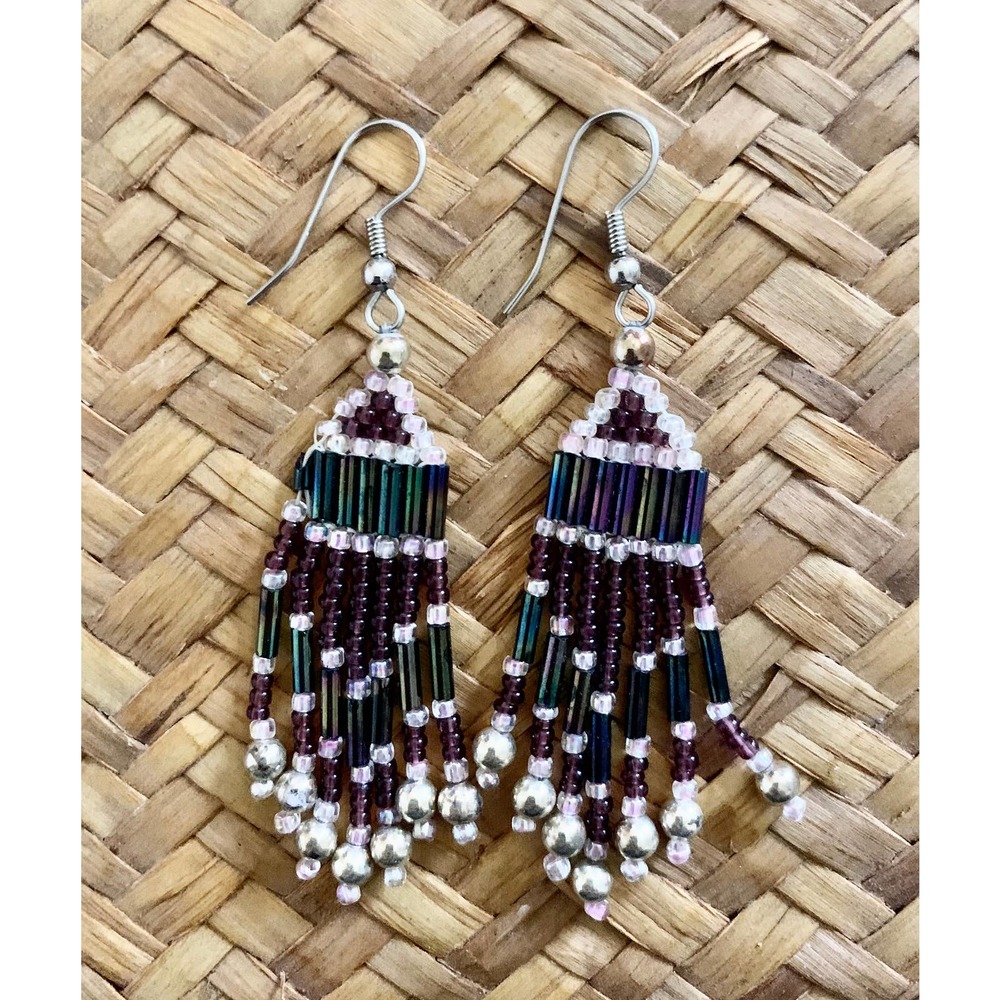 Vintage 3" dangle beaded earrings